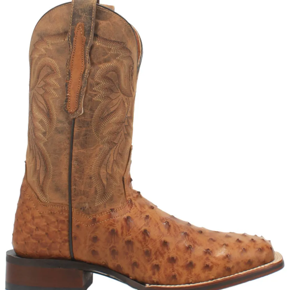 Alamosa Embroidered Ostrich Square Toe Pull On Cowboy Boots