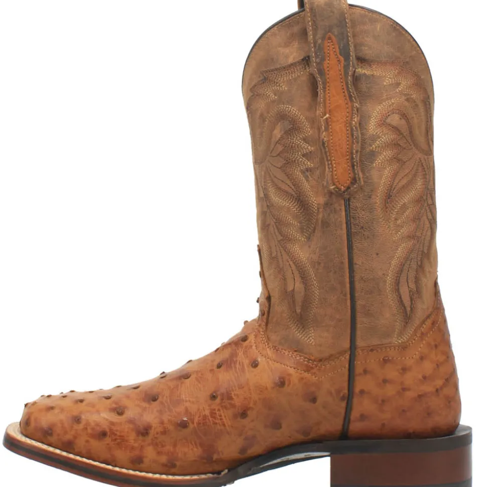 Alamosa Embroidered Ostrich Square Toe Pull On Cowboy Boots