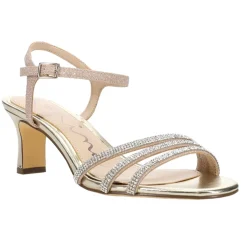 Bettany Metallic Rhinestone Ankle Strap Evening Kitten Heel Sandals