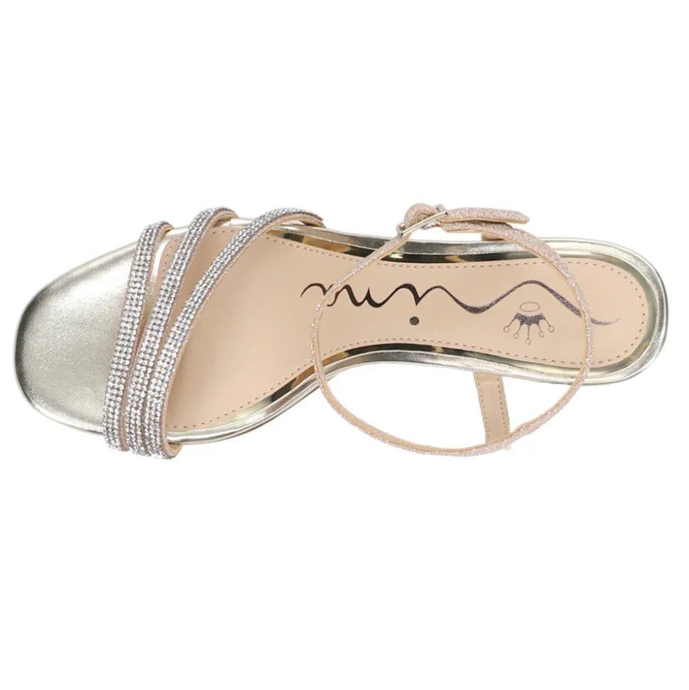 Bettany Metallic Rhinestone Ankle Strap Evening Kitten Heel Sandals