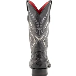 Bronco Pirarucu Print Embroidered Square Toe Cowboy Boots