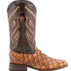 Bronco Pirarucu Print Embroidered Square Toe Cowboy Boots