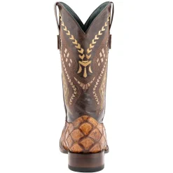 Bronco Pirarucu Print Embroidered Square Toe Cowboy Boots