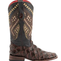 Bronco Pirarucu Print Embroidered Square Toe Cowboy Boots