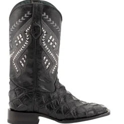 Bronco Pirarucu Print Embroidered Square Toe Cowboy Boots