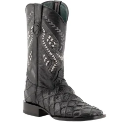 Bronco Pirarucu Print Embroidered Square Toe Cowboy Boots