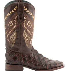 Bronco Pirarucu Print Embroidered Square Toe Cowboy Boots