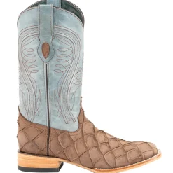 Bronco Pirarucu Print Embroidered Square Toe Cowboy Boots