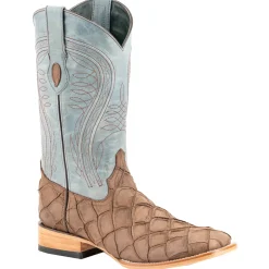 Bronco Pirarucu Print Embroidered Square Toe Cowboy Boots