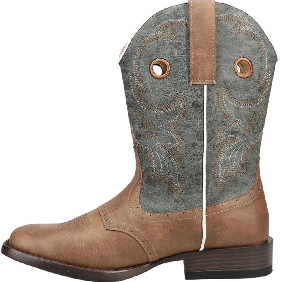 Daniel Embroidered Square Toe Pull On Cowboy Boots