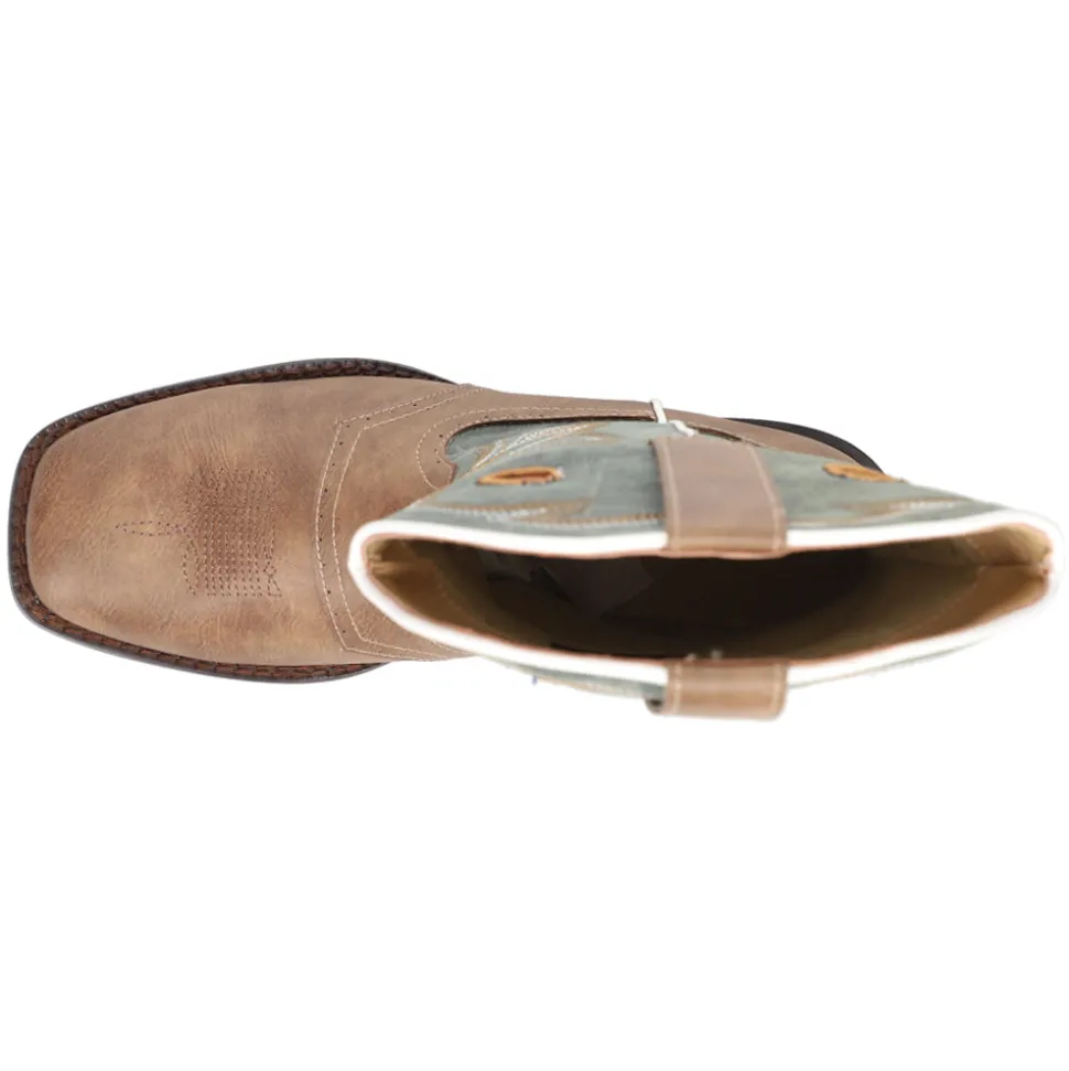 Daniel Embroidered Square Toe Pull On Cowboy Boots