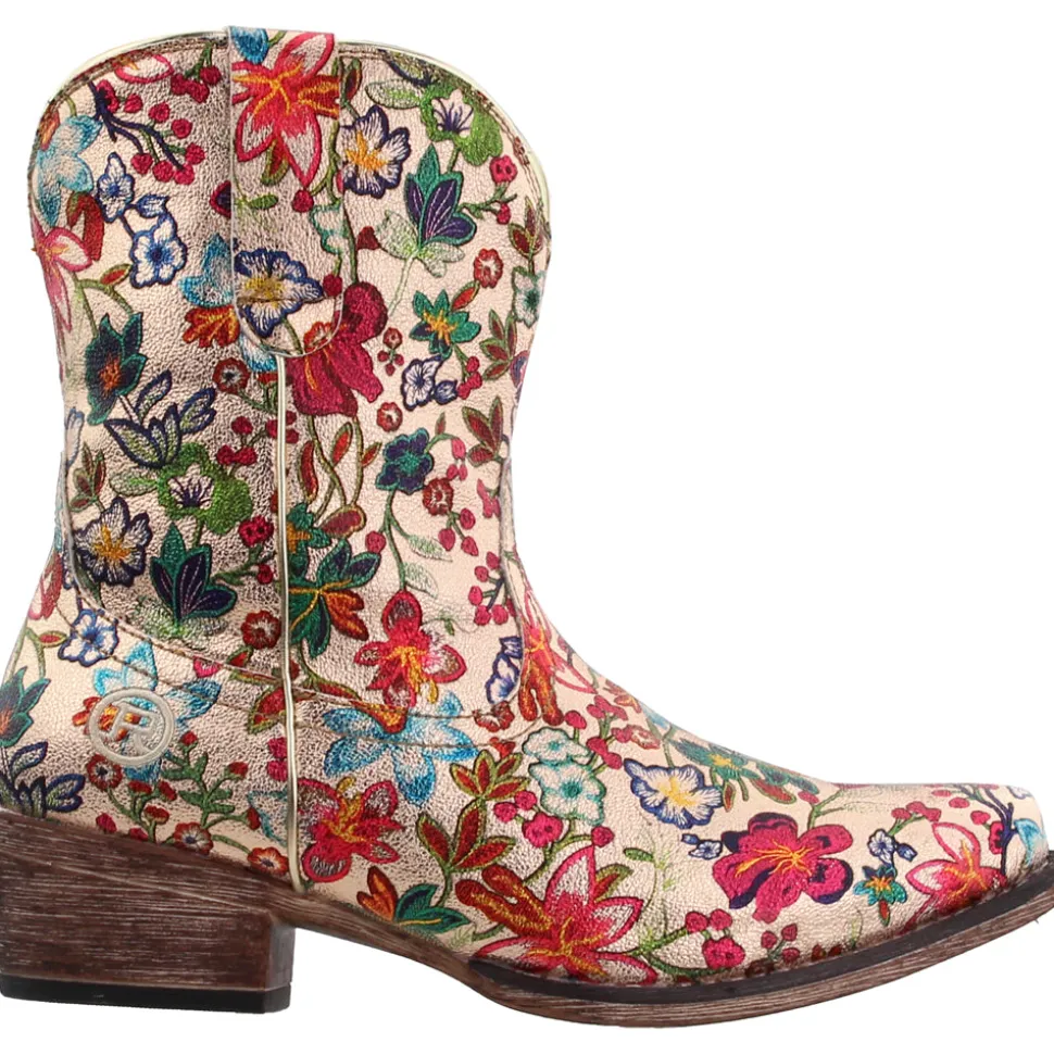 Ingrid Floral Metallic Snip Toe Cowboy Booties