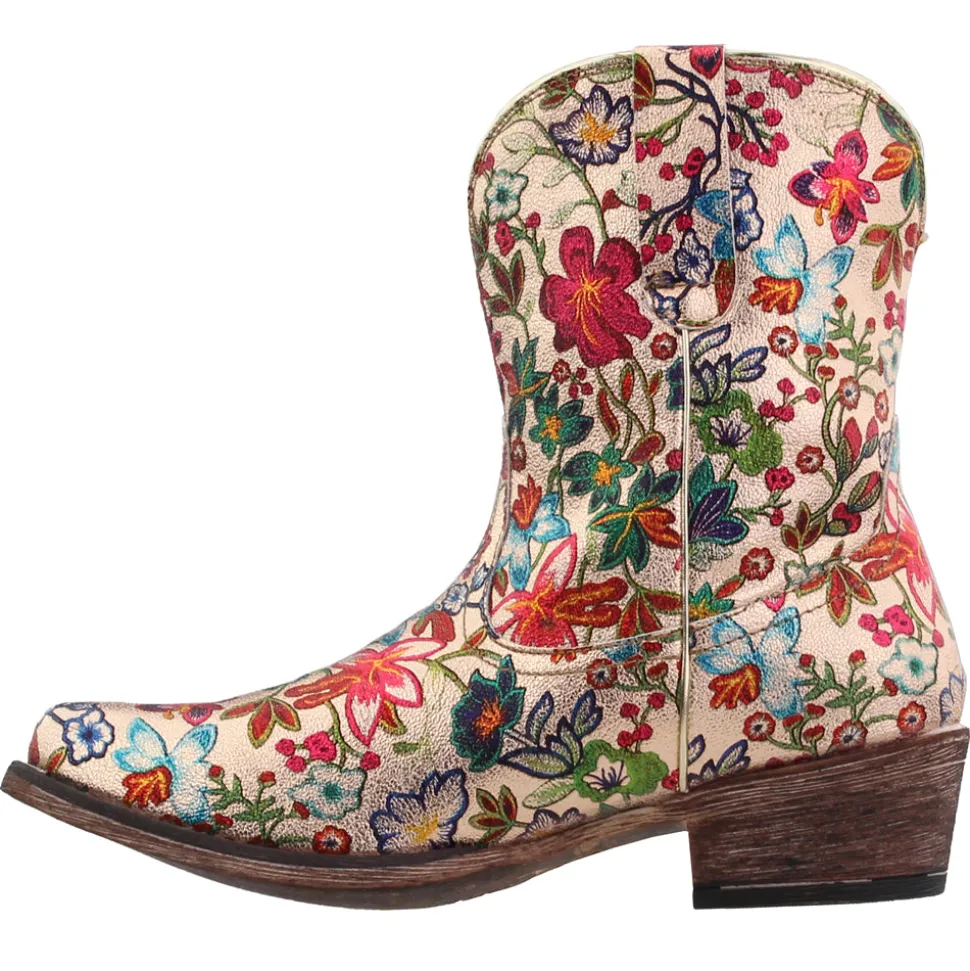Ingrid Floral Metallic Snip Toe Cowboy Booties