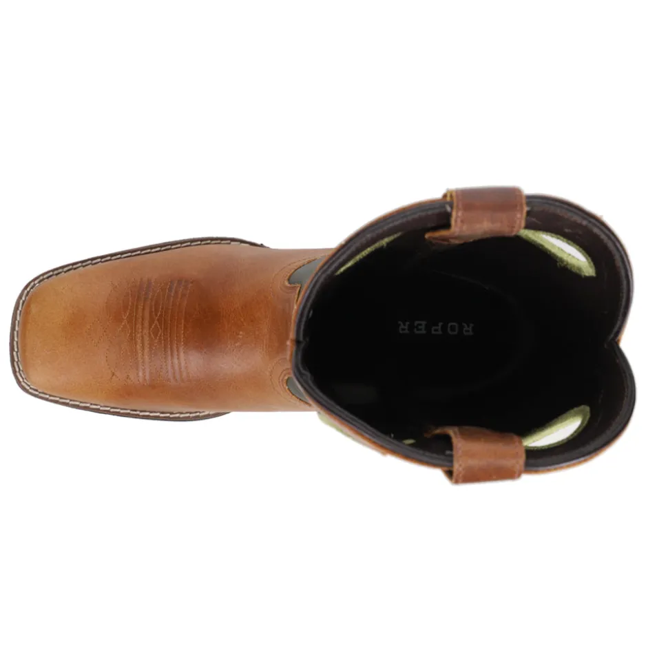 James Embroidered Square Toe Pull On Cowboy Boots
