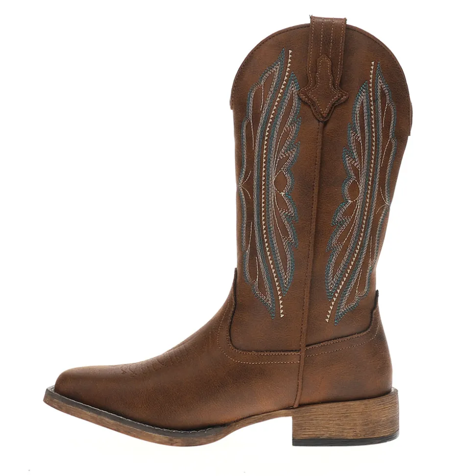 Loretta Embroidered Square Toe Pull On Cowboy Boots