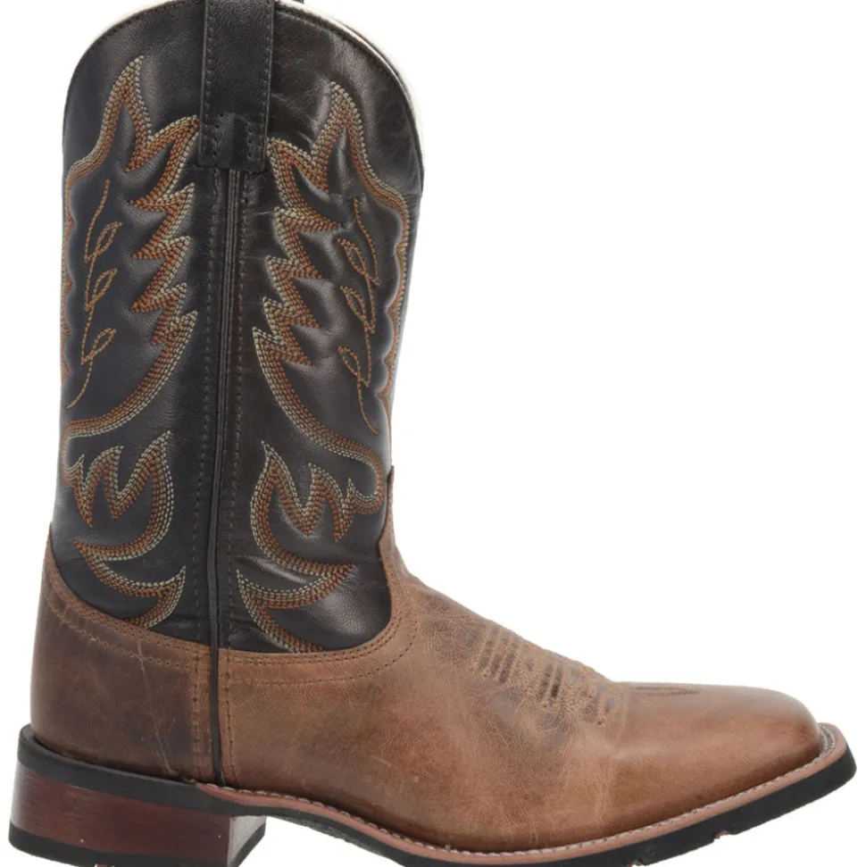Montana Embroidered Square Toe Pull On Cowboy Boots