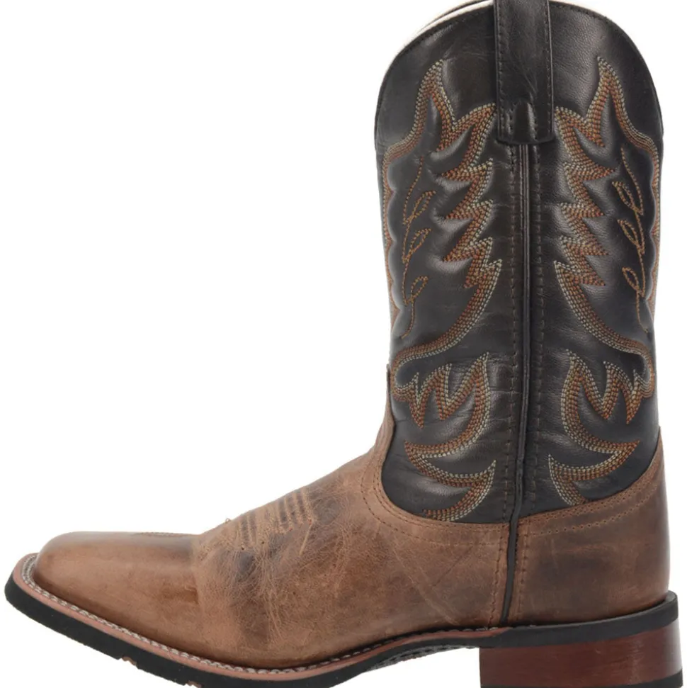 Montana Embroidered Square Toe Pull On Cowboy Boots