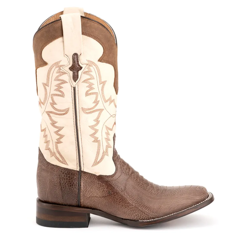 Nash Ostrich Embroidered Square Toe Cowboy Boots