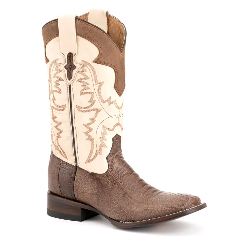 Nash Ostrich Embroidered Square Toe Cowboy Boots