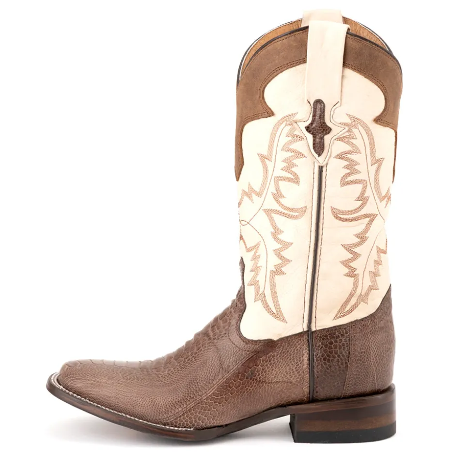 Nash Ostrich Embroidered Square Toe Cowboy Boots