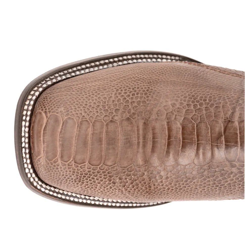 Nash Ostrich Embroidered Square Toe Cowboy Boots