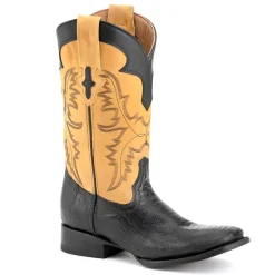 Nash Ostrich Embroidered Square Toe Pull On Cowboy Boots