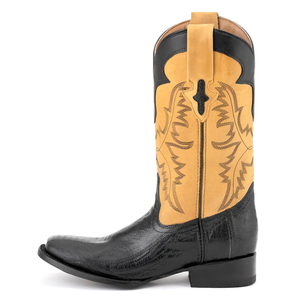 Nash Ostrich Embroidered Square Toe Pull On Cowboy Boots