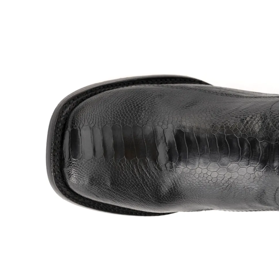 Nash Ostrich Embroidered Square Toe Pull On Cowboy Boots