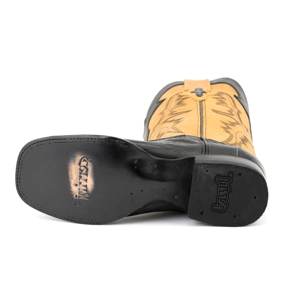 Nash Ostrich Embroidered Square Toe Pull On Cowboy Boots