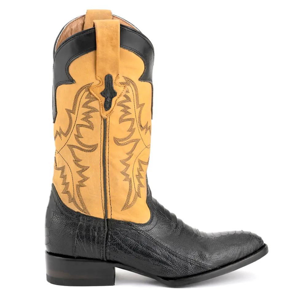 Nash Ostrich Embroidered Round Toe Pull On Cowboy Boots