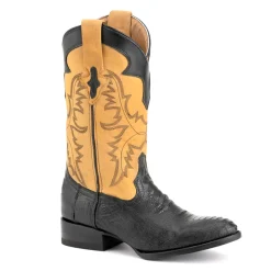 Nash Ostrich Embroidered Round Toe Pull On Cowboy Boots