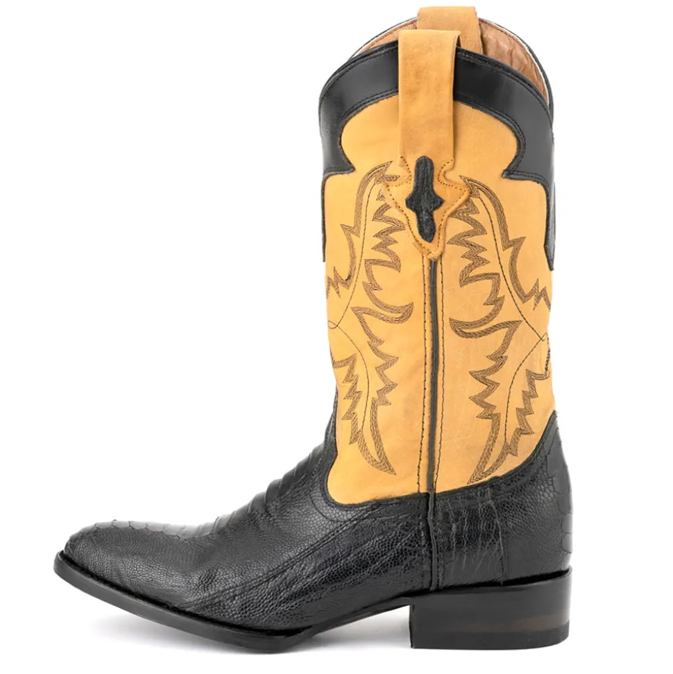 Nash Ostrich Embroidered Round Toe Pull On Cowboy Boots