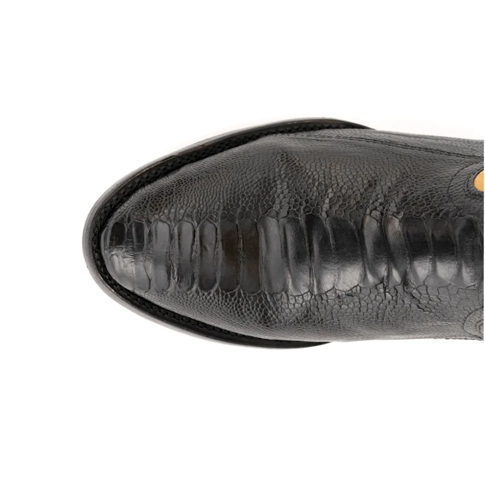Nash Ostrich Embroidered Round Toe Pull On Cowboy Boots