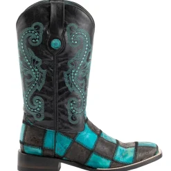 Patchwork Embroidered Square Toe Cowboy Boots