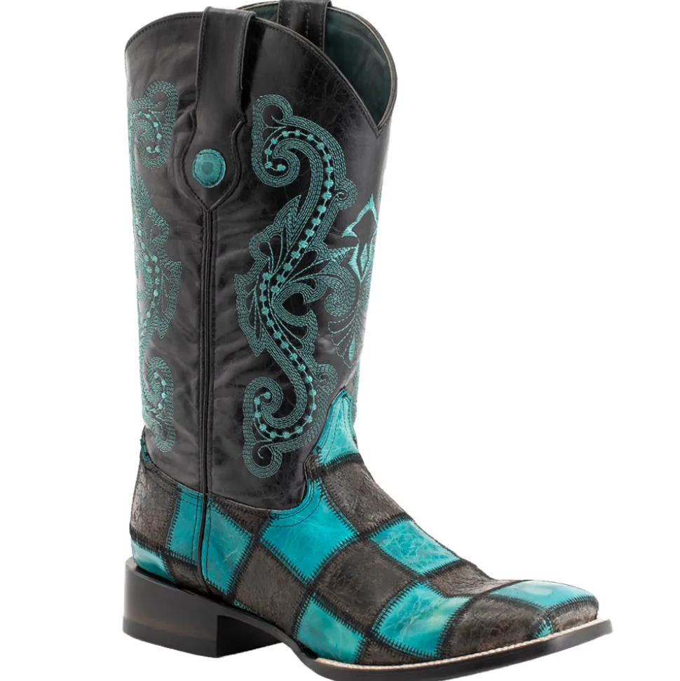 Patchwork Embroidered Square Toe Cowboy Boots