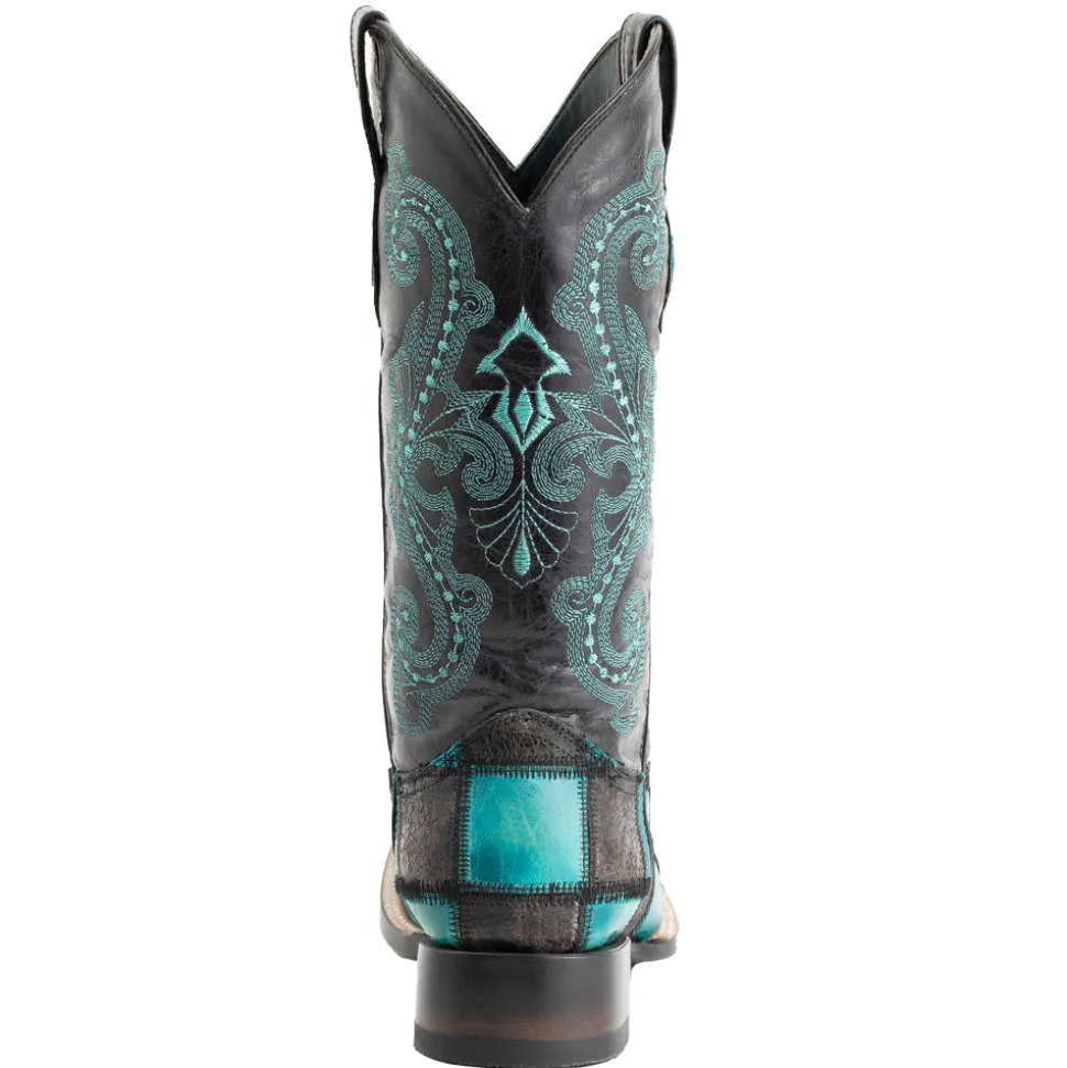 Patchwork Embroidered Square Toe Cowboy Boots