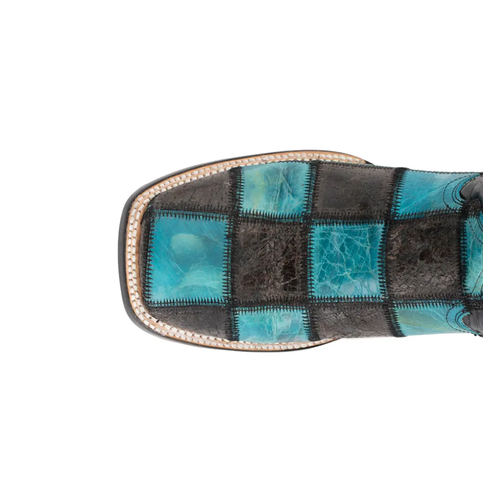 Patchwork Embroidered Square Toe Cowboy Boots
