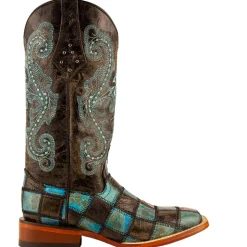 Patchwork Embroidered Square Toe Cowboy Boots