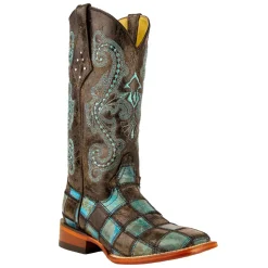Patchwork Embroidered Square Toe Cowboy Boots