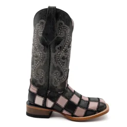 Patchwork Square Toe Pull On Cowboy Boots