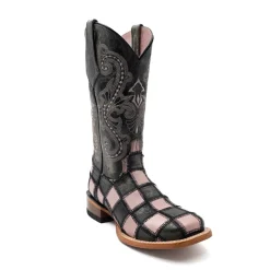 Patchwork Square Toe Pull On Cowboy Boots