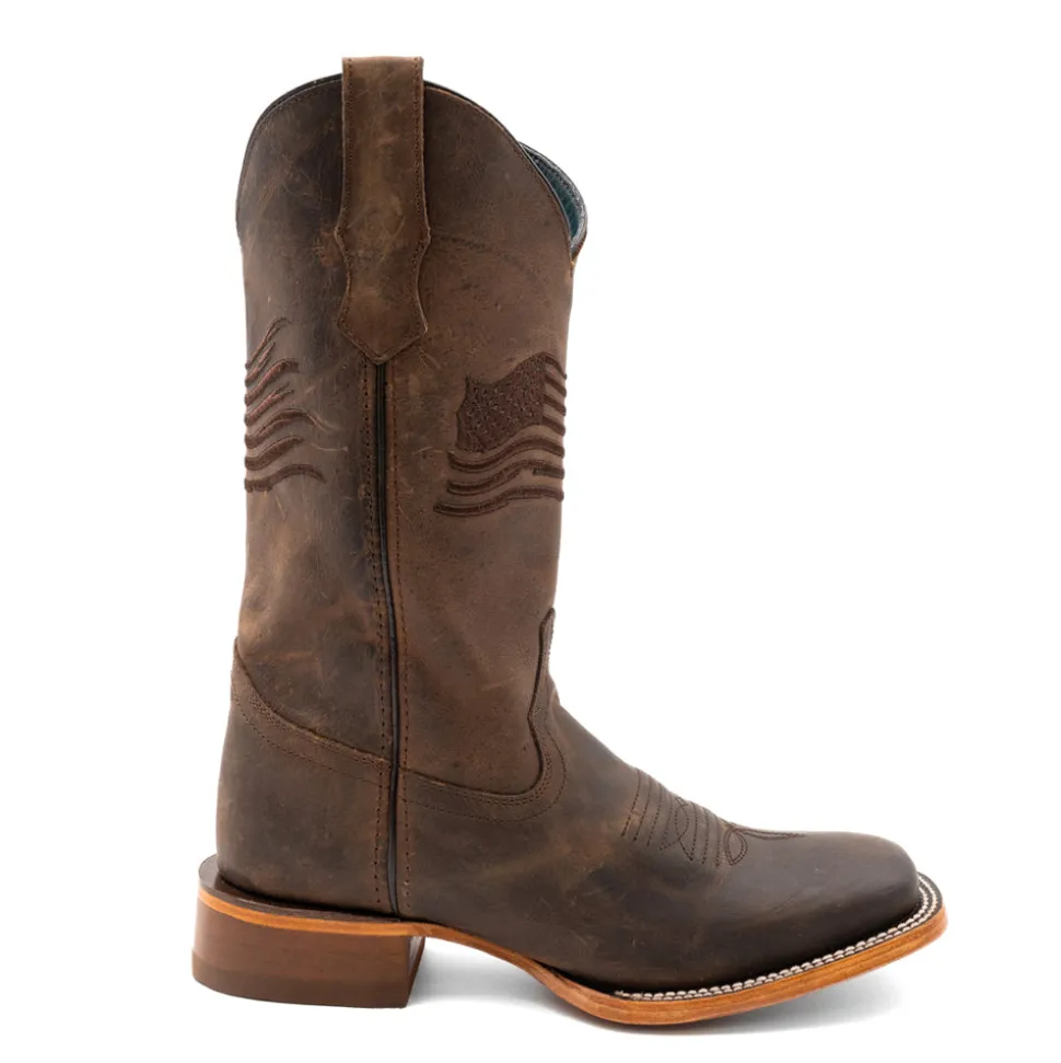 Patriot Embroidered Square Toe Cowboy Boots