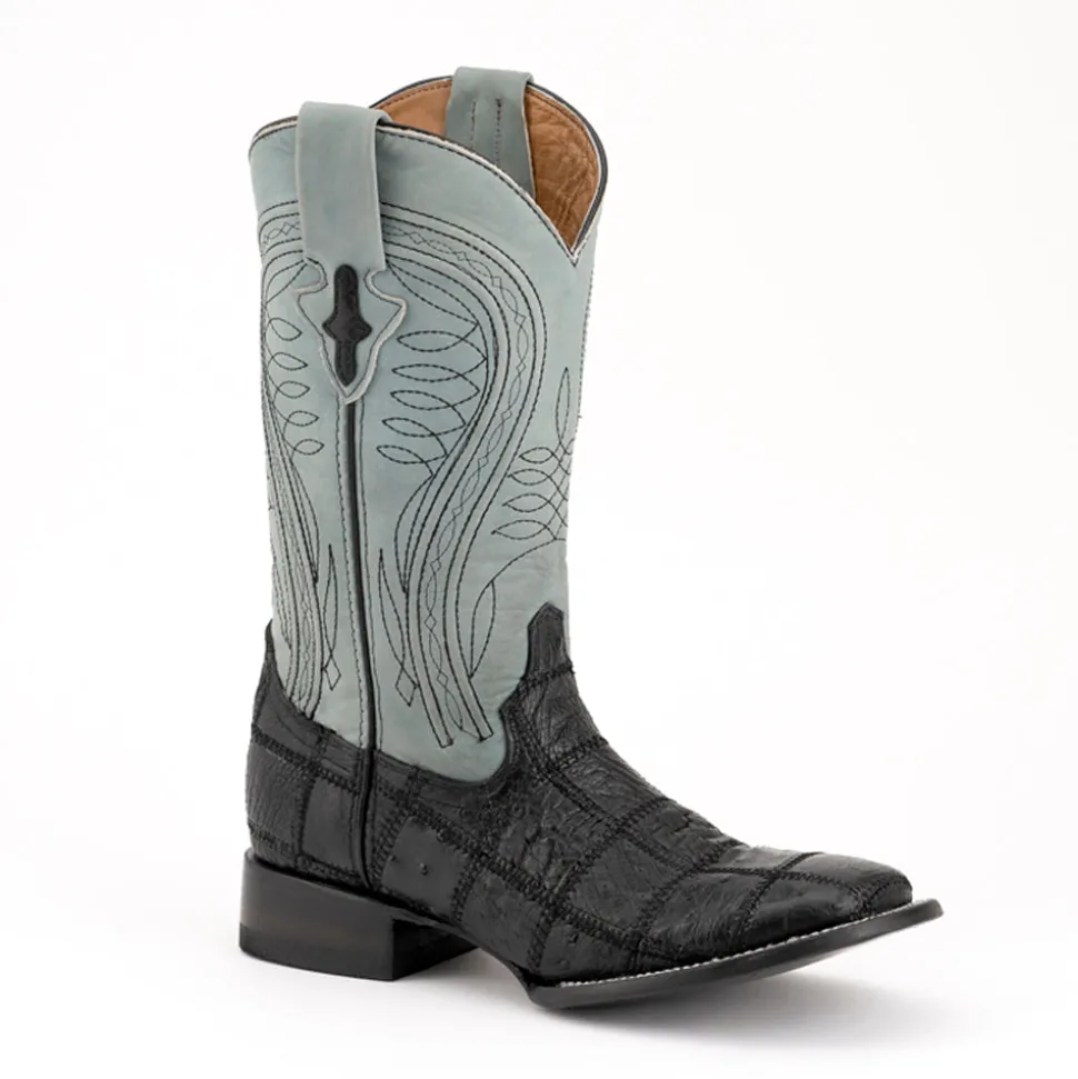 Pinto Patchwork Ostrich Square Toe Cowboy Boots