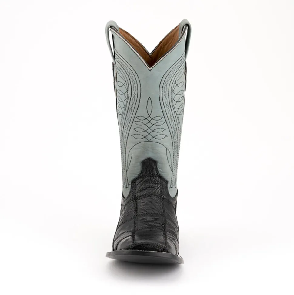 Pinto Patchwork Ostrich Square Toe Cowboy Boots