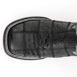 Pinto Patchwork Ostrich Square Toe Cowboy Boots