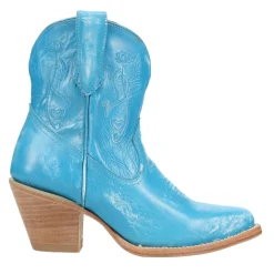 Pixie Embroidered Pointed Toe Pull On Cowboy Booties
