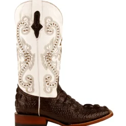 Rancher Caiman Print Embroidered Square Toe Cowboy Boots