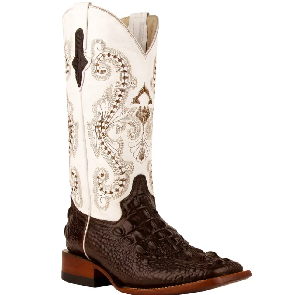 Rancher Caiman Print Embroidered Square Toe Cowboy Boots