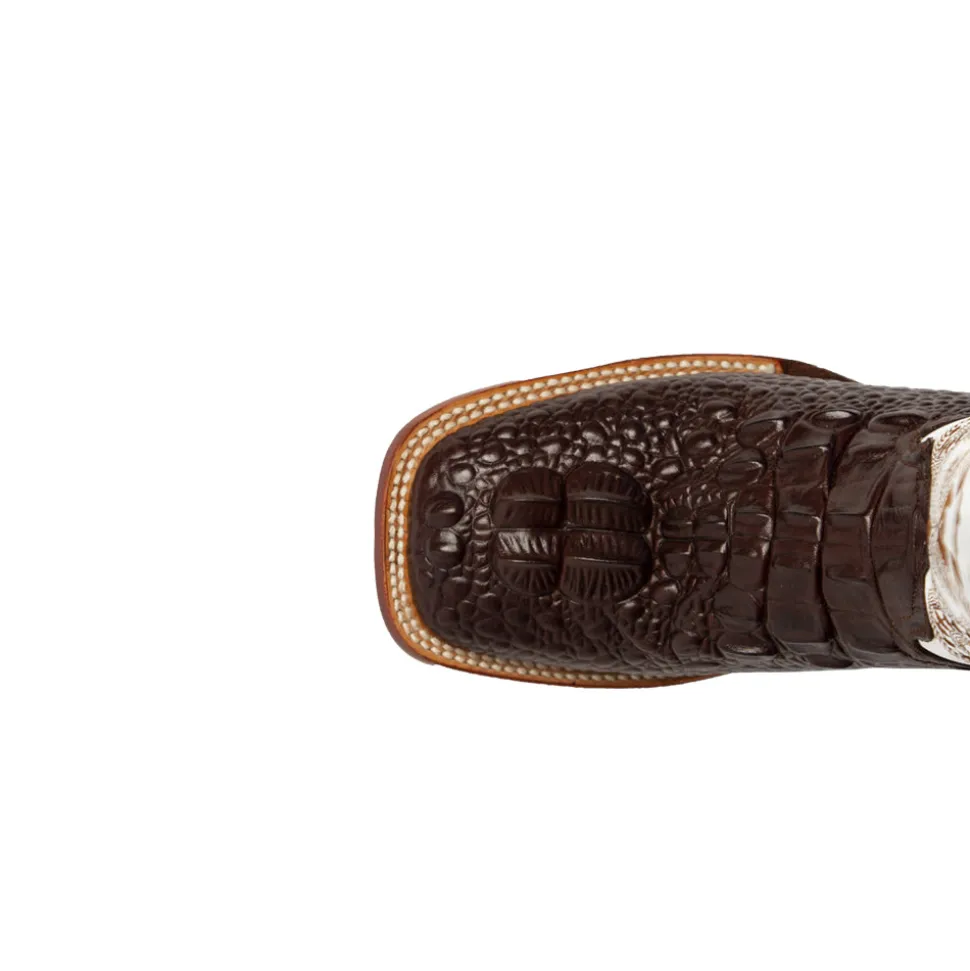 Rancher Caiman Print Embroidered Square Toe Cowboy Boots
