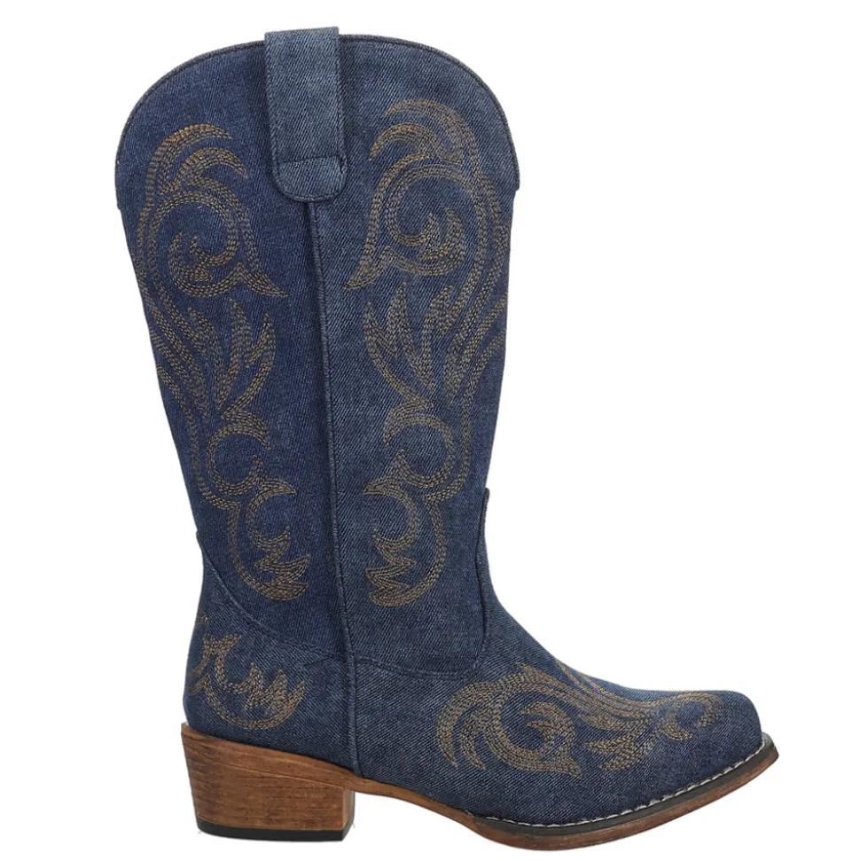 Riley Denim Embroidered Snip Toe Cowboy Boots